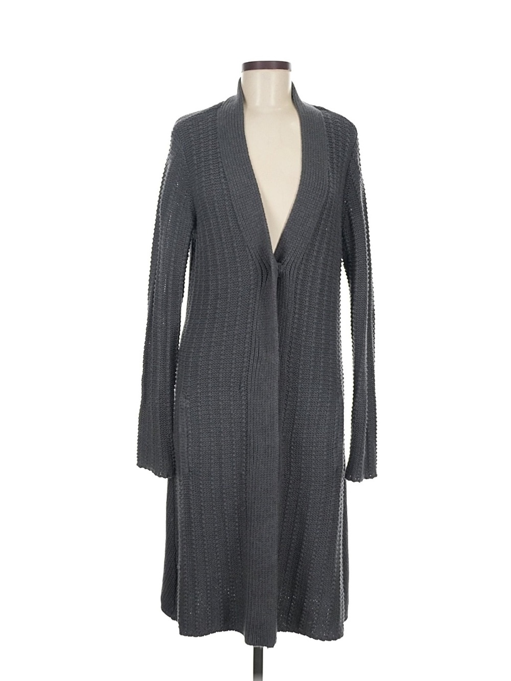CAbi Long Open-Front Ribbed Cardigan - Gray - Picture 7 of 7